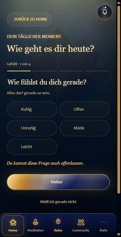 WunderWerk-Bereich für einen persönlichen Moment und freiwillige Reflexion, mit künstlichen Beispieldaten